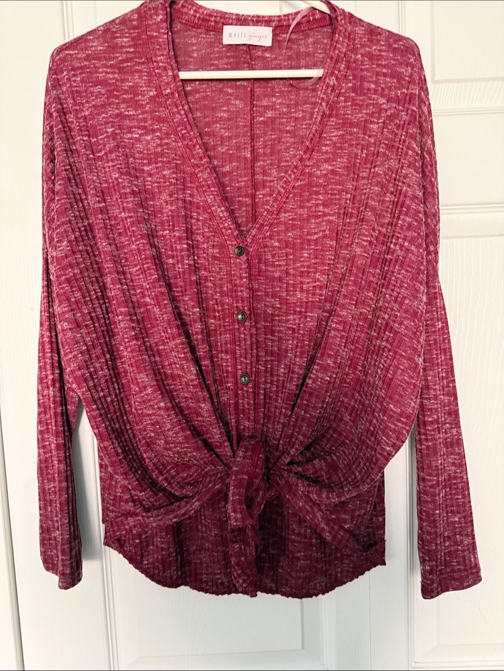 Berry Button-Front Tie Hem Top